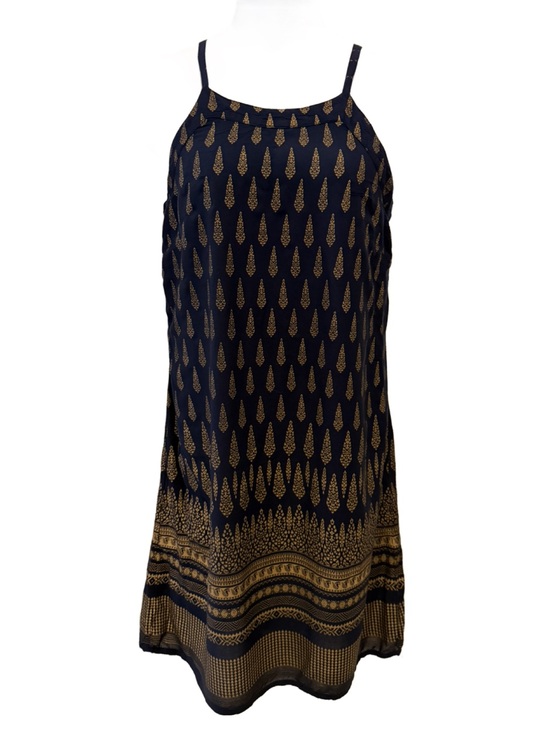 Lapogee Dresses & Skirts - Lapogee Navy Blue Sleeveless Printed Midi Dress with Gold Motif. Large